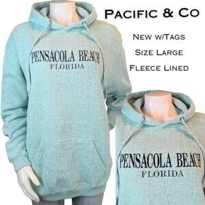 Pacific & Co Womens Hoodie Large Blue Pensacola Beach Oversized Fleece Lined NEW